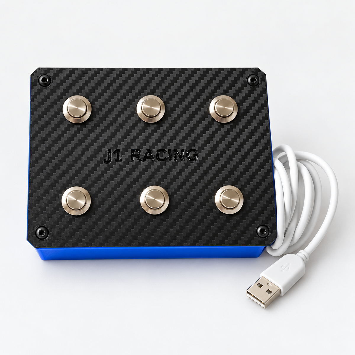 J1 Blue-Cage USB Sim Racing Button Box - 6 Metal Buttons