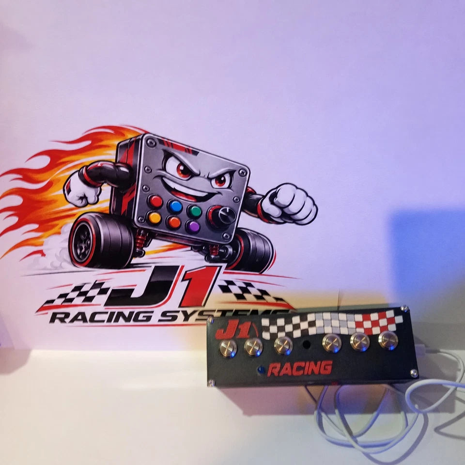J1 Racing S6.6B Black USB Button Box – 6 Buttons + Rotary Encoder