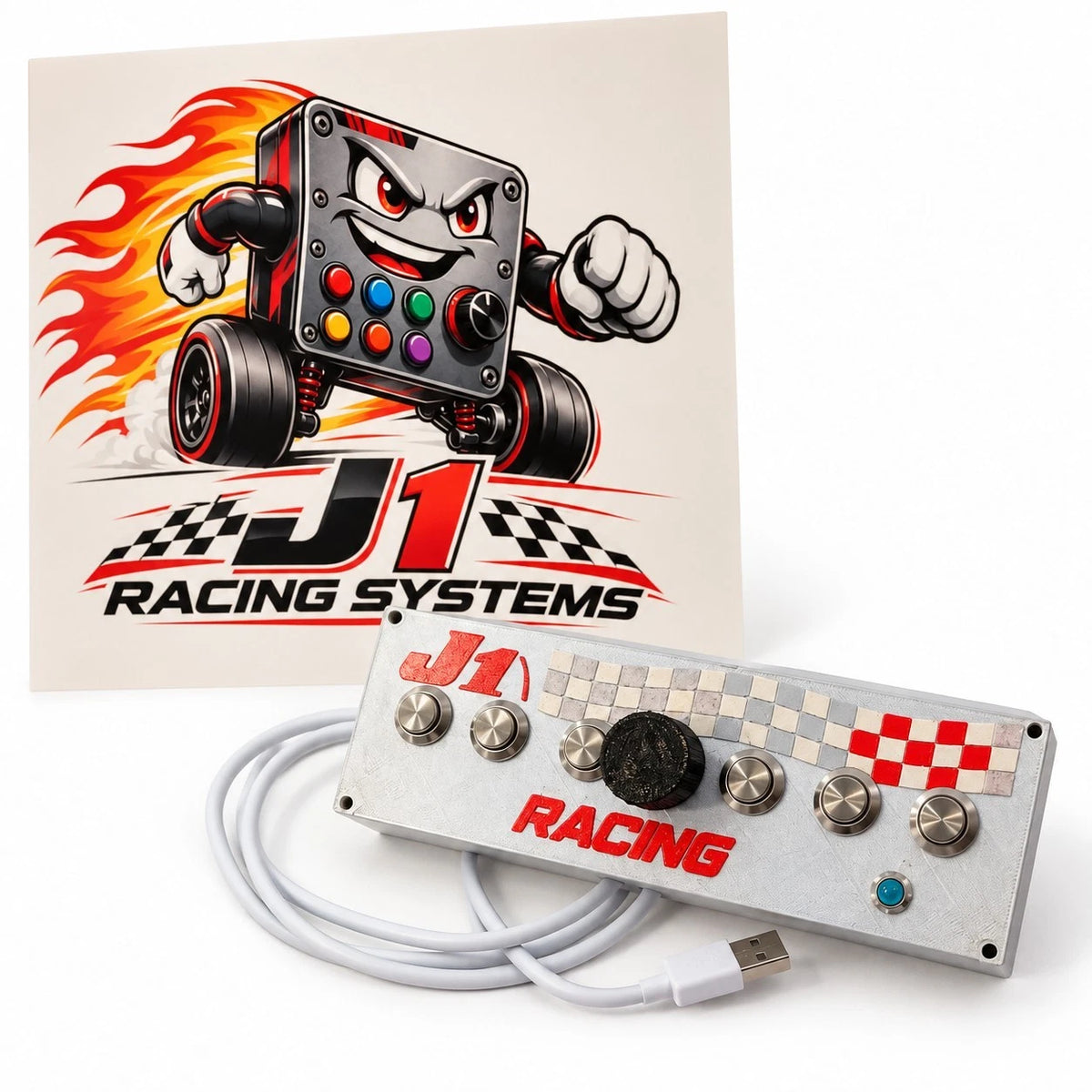 J1 Racing S6 White USB Button Box – 6 Buttons + Rotary Encoder