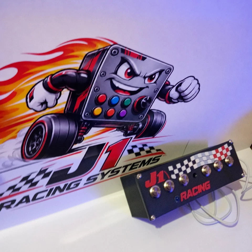 J1 Racing S6.6B Black USB Button Box – 6 Buttons + Rotary Encoder