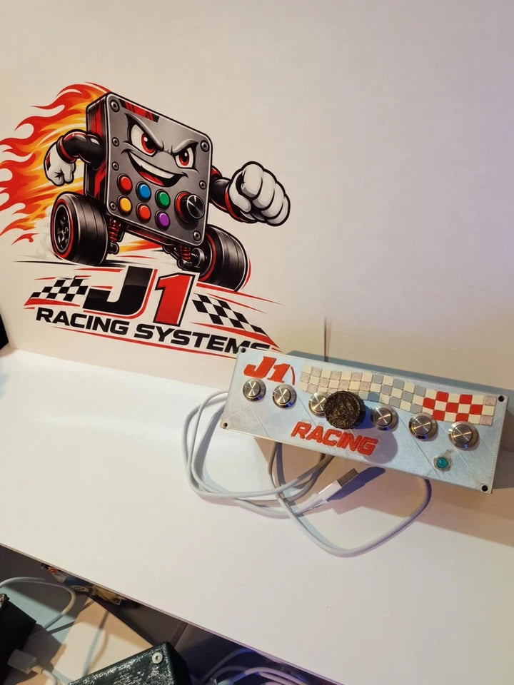 J1 Racing S6 White USB Button Box – 6 Buttons + Rotary Encoder