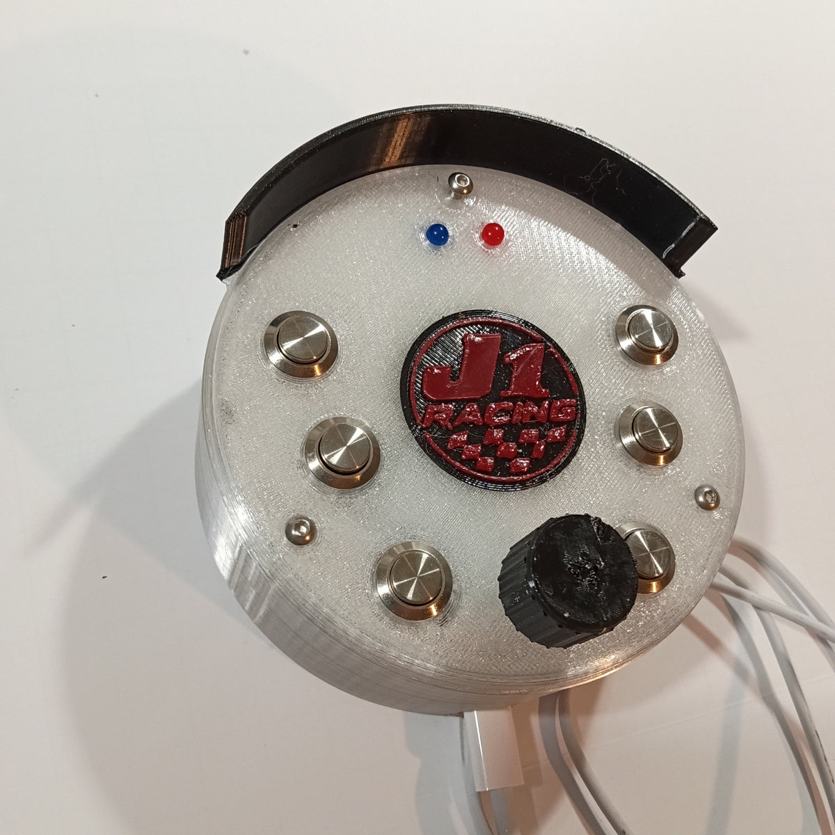J1 SS white round USB button box photographed on a white backdrop