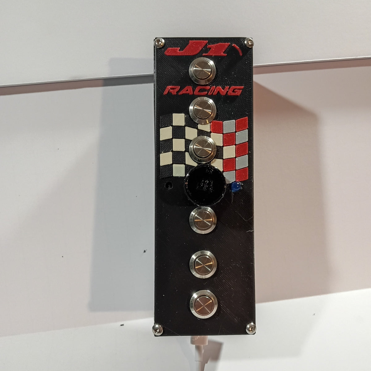 J1 SS V4 vertical USB button box on a white backdrop