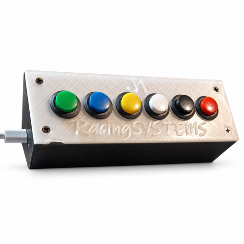 J1 Base S6 six colored push buttons with white face and black body