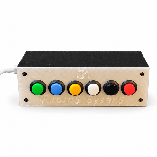 J1 Base S6 white face button box with six colored buttons and black housing