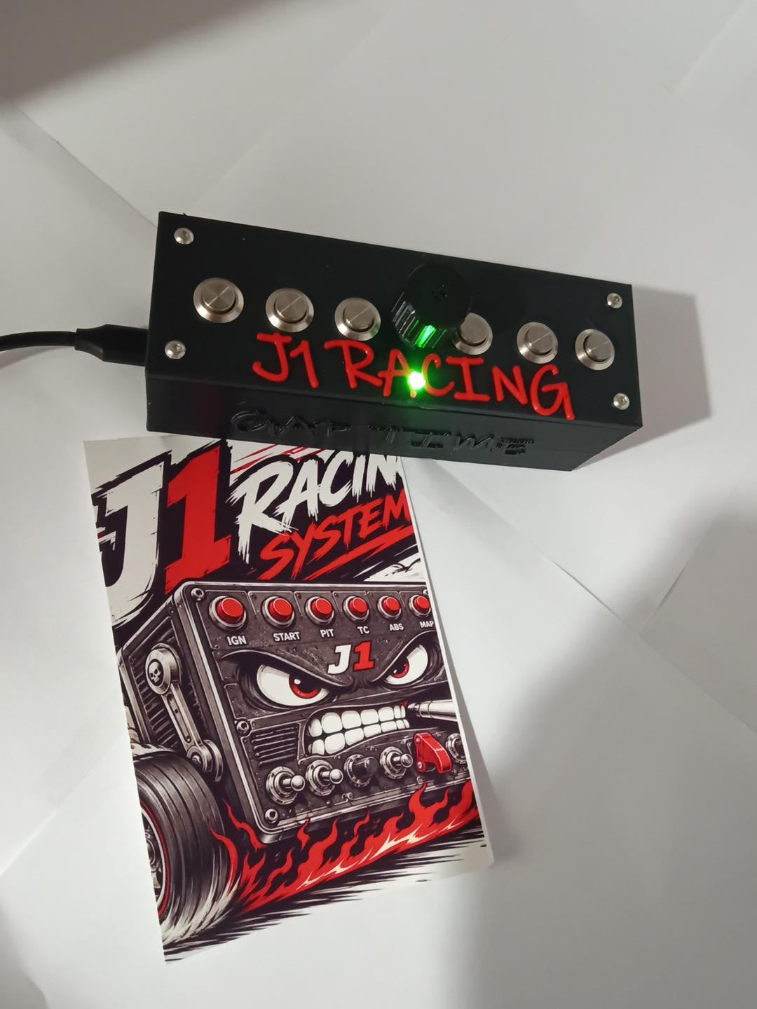 J1 Racing Systems S6 Premium – Sim Racing Button Box w/ Rotary Encoder & Active LED Feedback